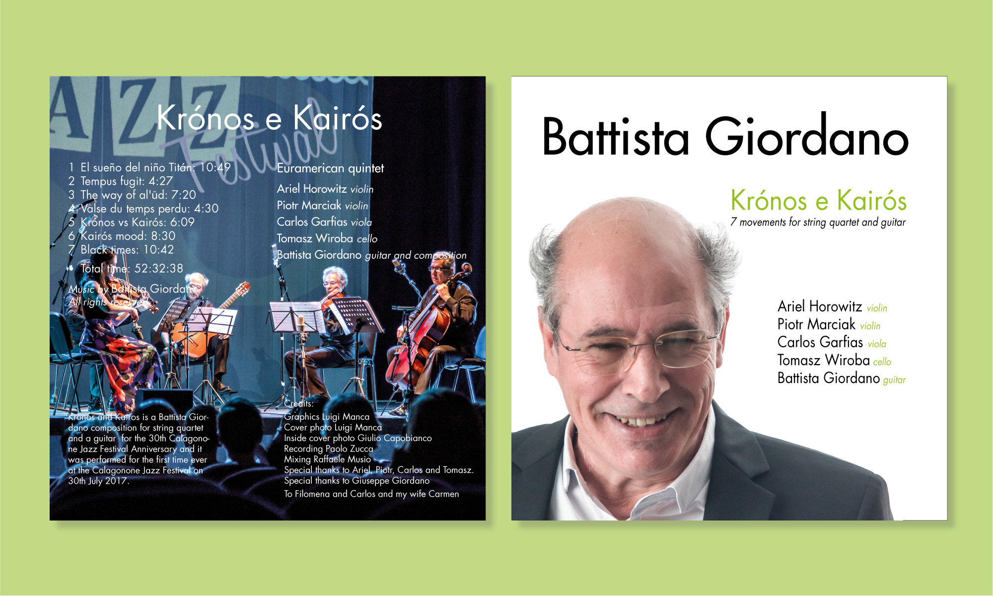 Studio grafico e fotografia per il CD musicale Kronos e Kairos di Battista Giordano